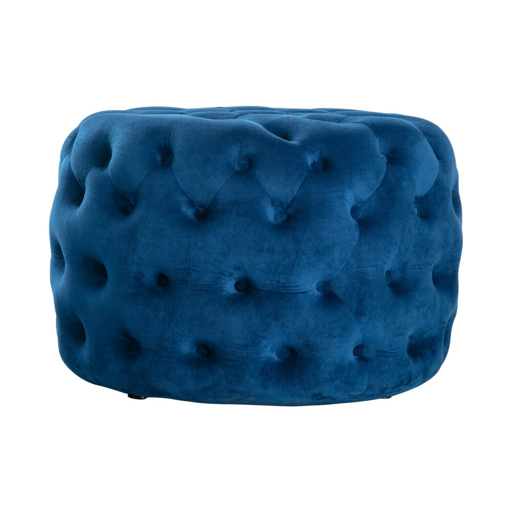 Round Velvet Ottoman in Navy - Cosy Abode