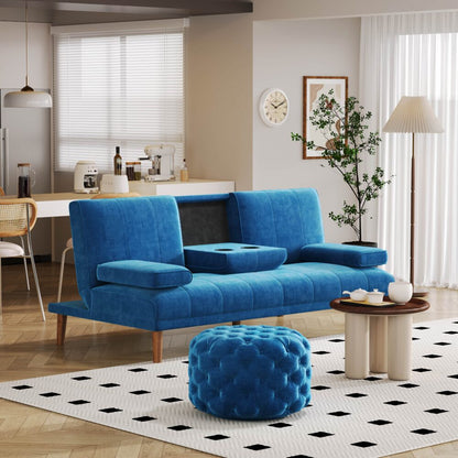 Round Velvet Ottoman in Navy - Cosy Abode