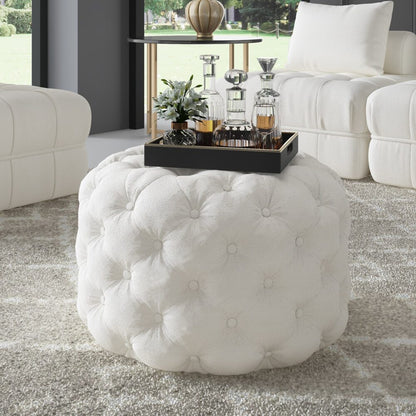 Bouclé White Ottoman-Round - Cosy Abode