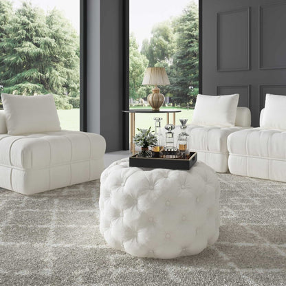 Bouclé White Ottoman-Round - Cosy Abode