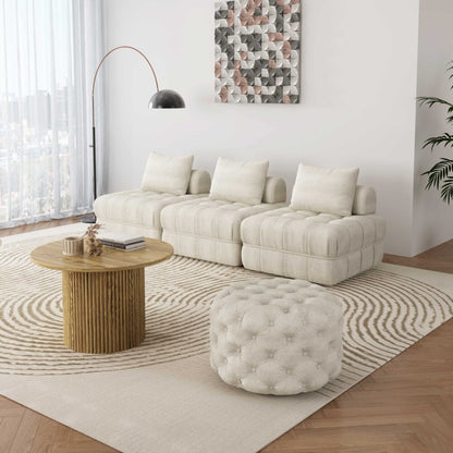Bouclé White Ottoman-Round - Cosy Abode