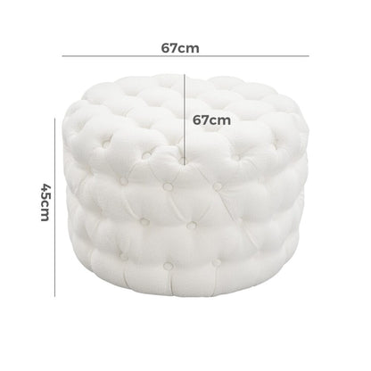 Bouclé White Ottoman-Round - Cosy Abode