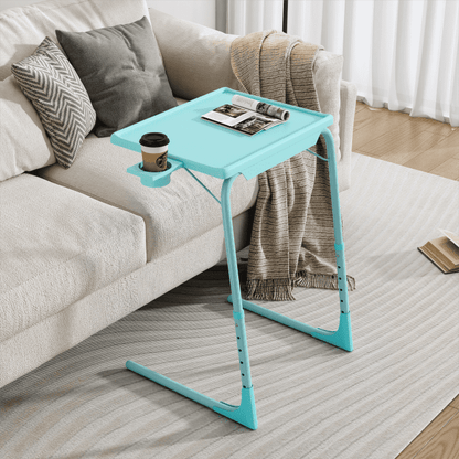 Foldable Table Adjustable Tray Laptop Desk with Removable Cup Holder-Turquoise - Cosy Abode