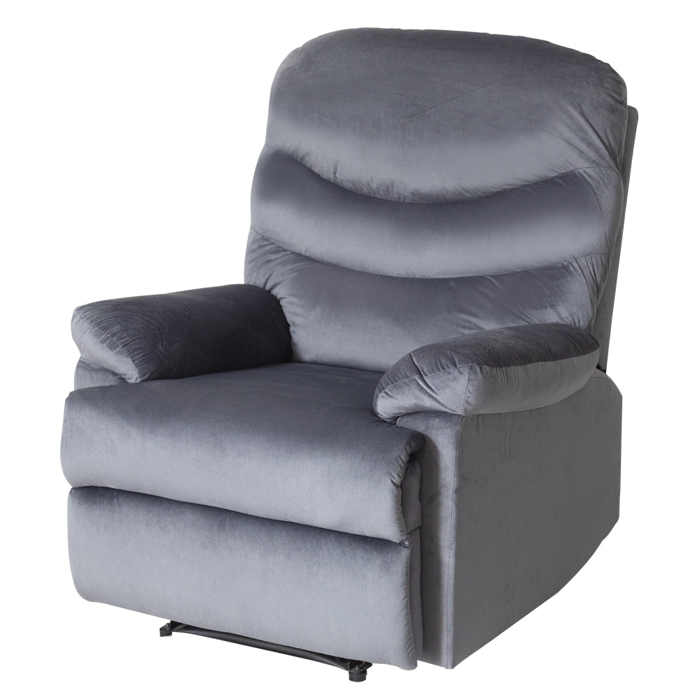 Wide Manual Single Recliner Sofa-Velvet Grey - Cosy Abode