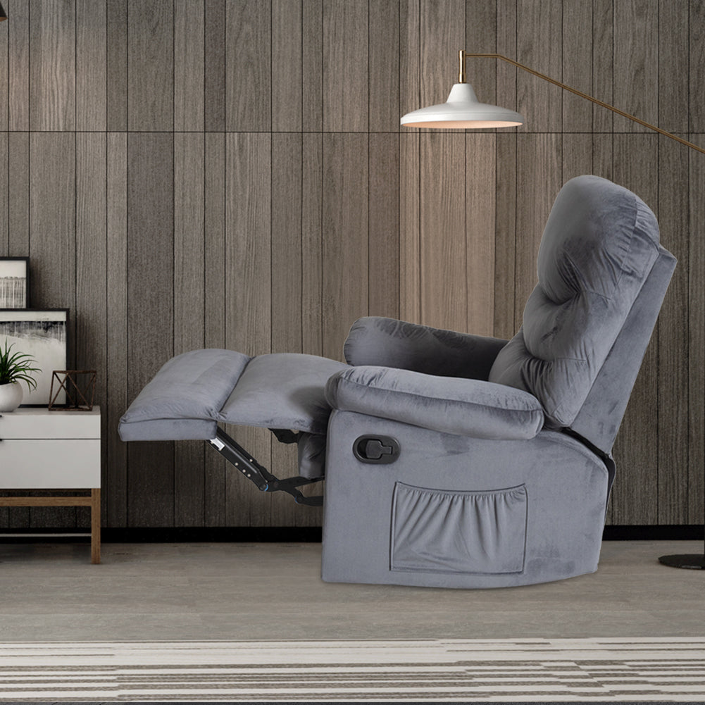 Wide Manual Single Recliner Sofa-Velvet Grey - Cosy Abode