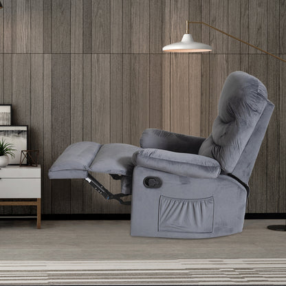 Wide Manual Single Recliner Sofa-Velvet Grey - Cosy Abode