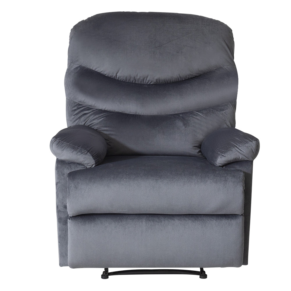 Wide Manual Single Recliner Sofa-Velvet Grey - Cosy Abode