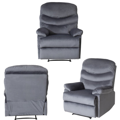 Wide Manual Single Recliner Sofa-Velvet Grey - Cosy Abode