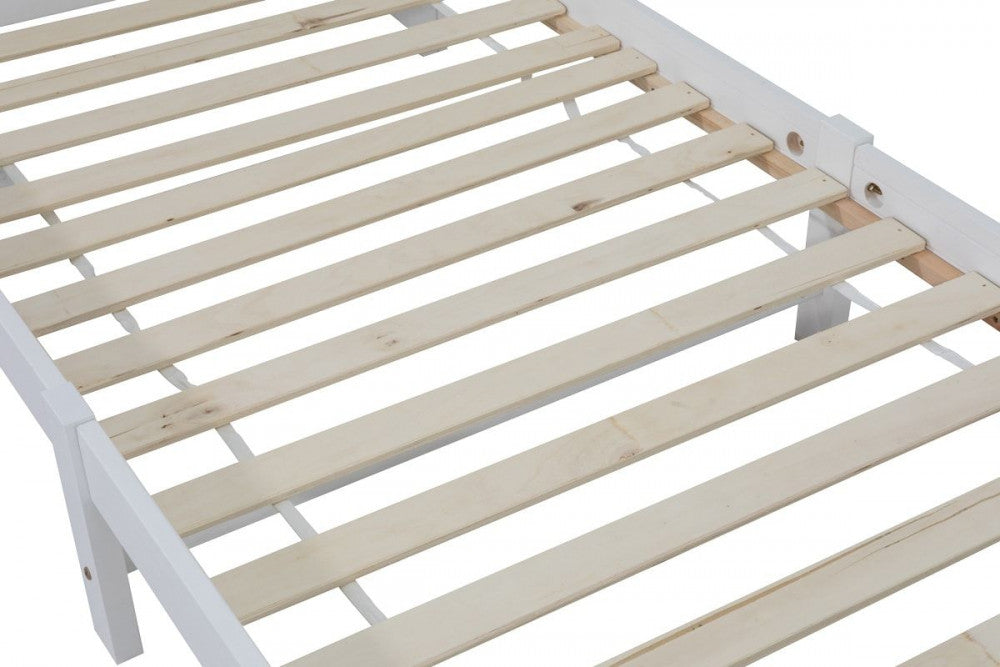 King Single Solid Pine Timber Bed Frame with Bookshelf Storage Headboard- White - Cosy Abode