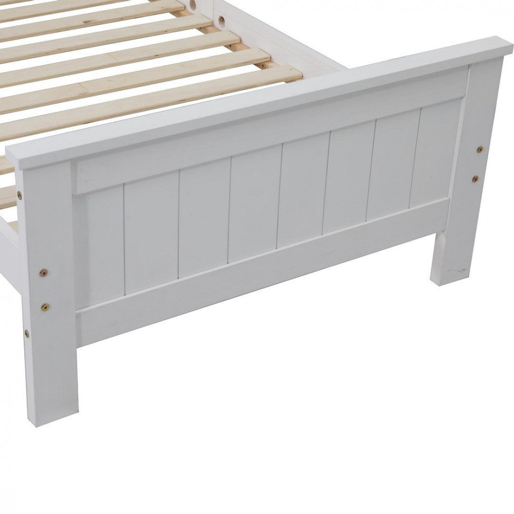 Single Size Solid Pine Timber Bed Frame with Bookshelf Headboard- White - Cosy Abode