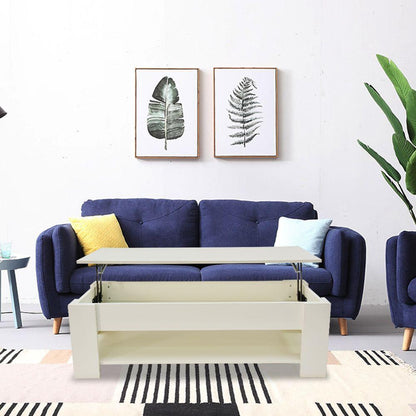 Lift Up Coffee Table with Storage-White - Cosy Abode