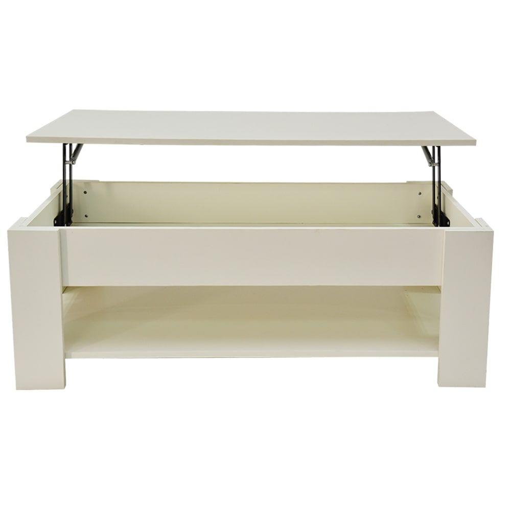 Lift Up Coffee Table with Storage-White - Cosy Abode