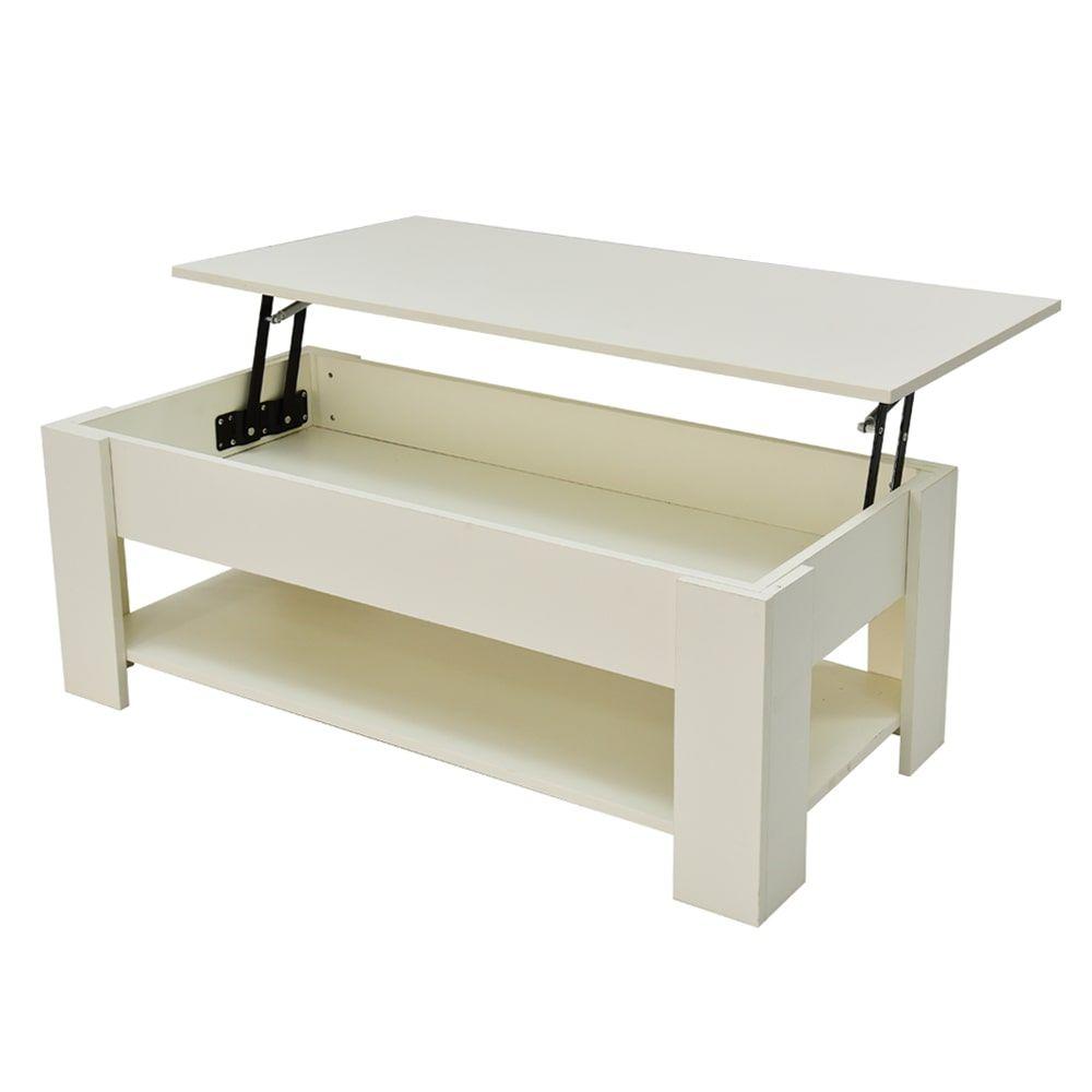 Lift Up Coffee Table with Storage-White - Cosy Abode
