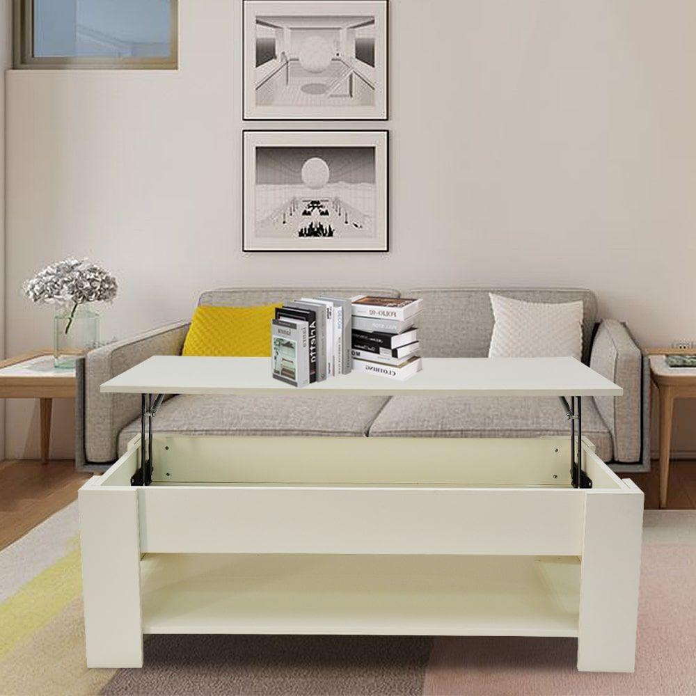 Lift Up Coffee Table with Storage-White - Cosy Abode