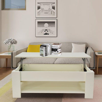 Lift Up Coffee Table with Storage-White - Cosy Abode