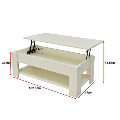 Lift Up Coffee Table with Storage-White - Cosy Abode