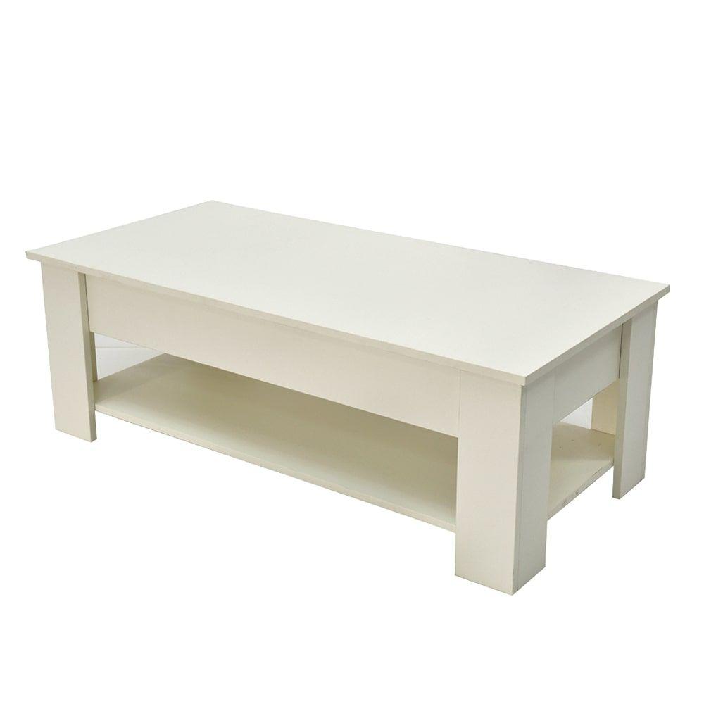Lift Up Coffee Table with Storage-White - Cosy Abode