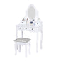 Carved Dressing Vanity Table Set with Mirror&Stool- White - Cosy Abode