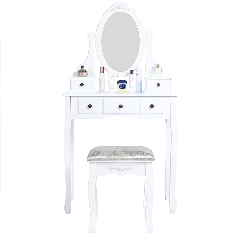 Carved Dressing Vanity Table Set with Mirror&Stool- White - Cosy Abode