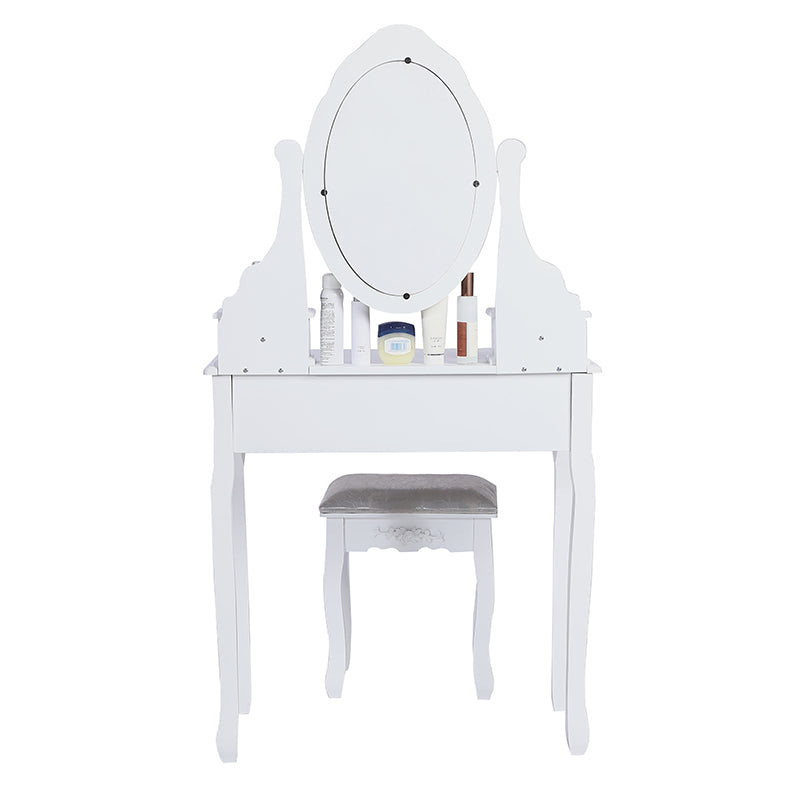 Carved Dressing Vanity Table Set with Mirror&Stool- White - Cosy Abode