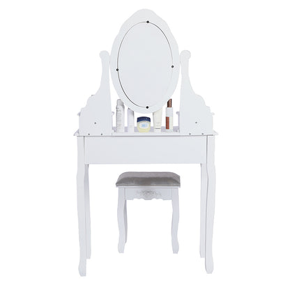 Carved Dressing Vanity Table Set with Mirror&Stool- White - Cosy Abode