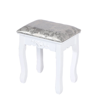 Carved Dressing Vanity Table Set with Mirror&Stool- White - Cosy Abode