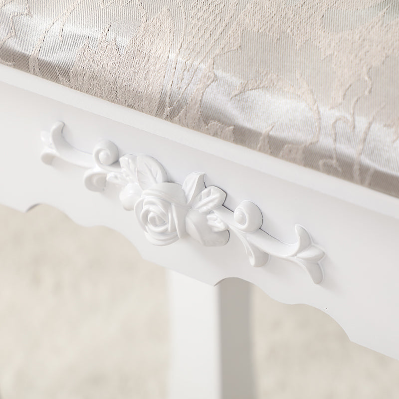 Carved Dressing Vanity Table Set with Mirror&Stool- White - Cosy Abode