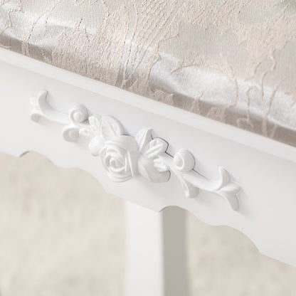 Carved Dressing Vanity Table Set with Mirror&Stool- White - Cosy Abode