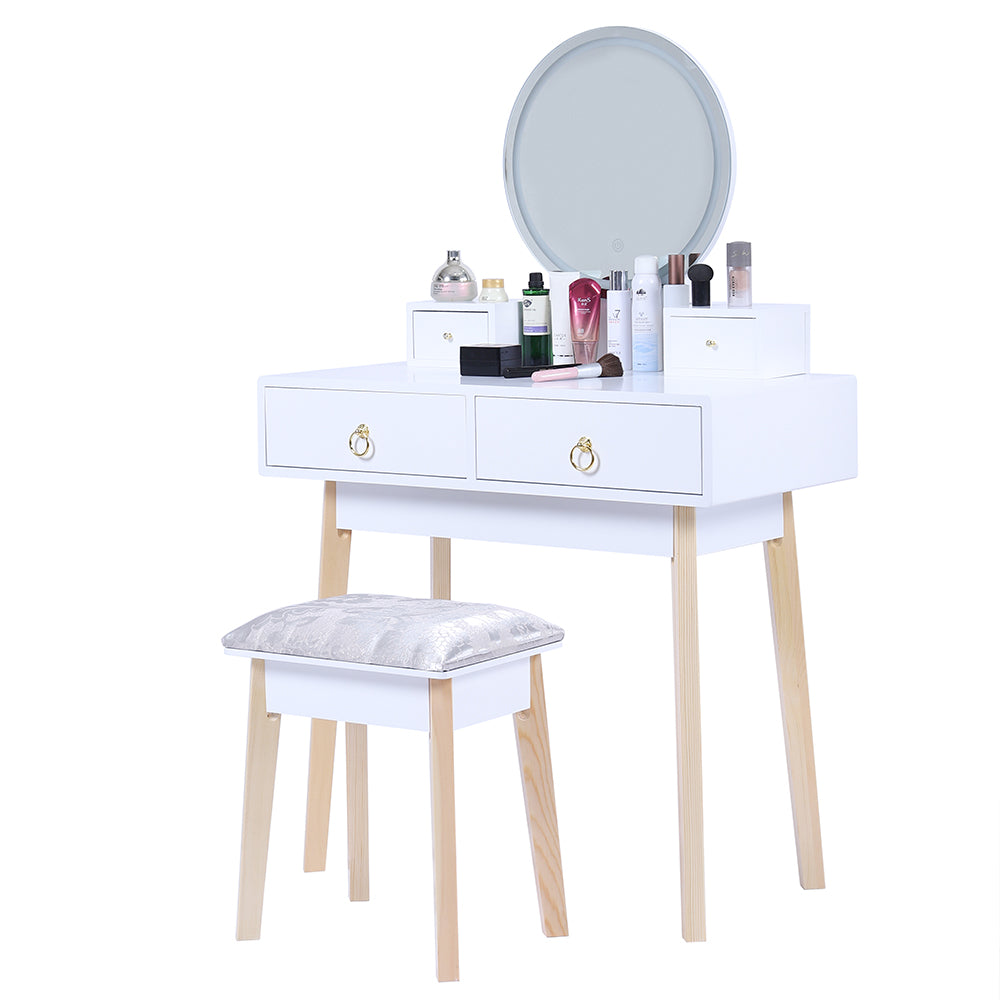Dressing Vanity Table Stool Set with Make-up LED Lighted Mirror-White - Cosy Abode
