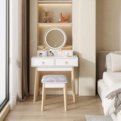 Dressing Vanity Table Stool Set with Make-up LED Lighted Mirror-White - Cosy Abode