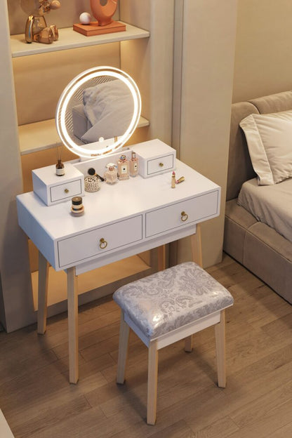 Dressing Vanity Table Stool Set with Make-up LED Lighted Mirror-White - Cosy Abode