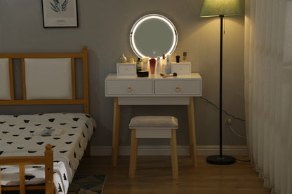 Dressing Vanity Table Stool Set with Make-up LED Lighted Mirror-White - Cosy Abode