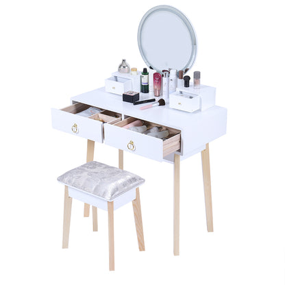 Dressing Vanity Table Stool Set with Make-up LED Lighted Mirror-White - Cosy Abode