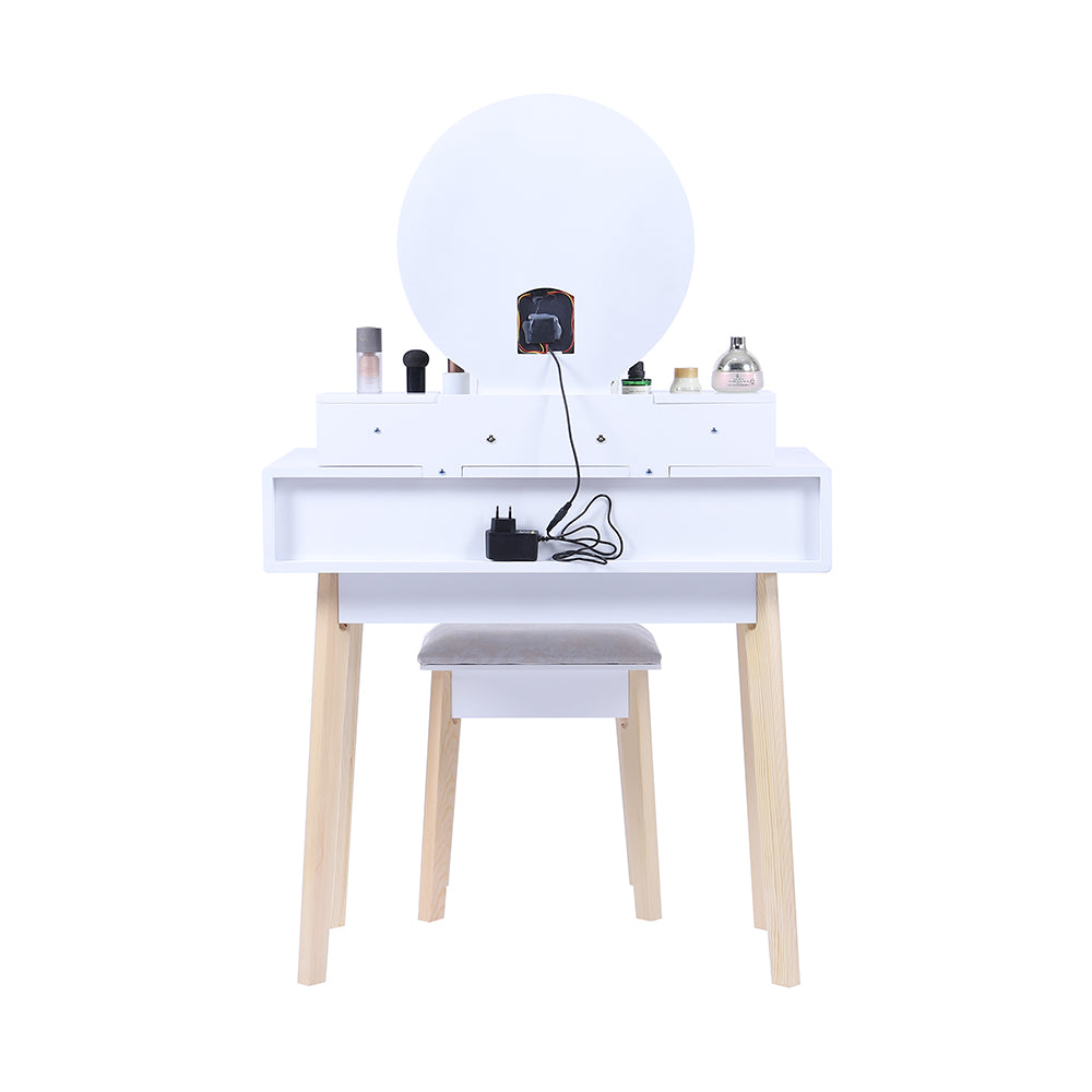 Dressing Vanity Table Stool Set with Make-up LED Lighted Mirror-White - Cosy Abode