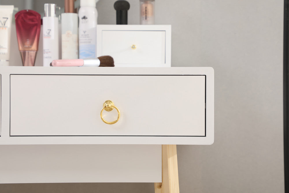 Dressing Vanity Table Stool Set with Make-up LED Lighted Mirror-White - Cosy Abode