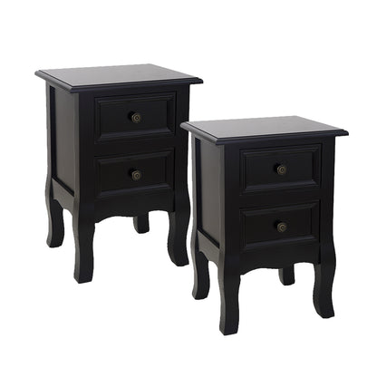 French Bedside Table Nightstand Black Set of 2 - Cosy Abode