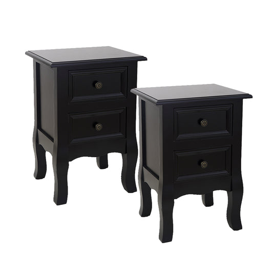 French Bedside Table Nightstand Black Set of 2 - Cosy Abode