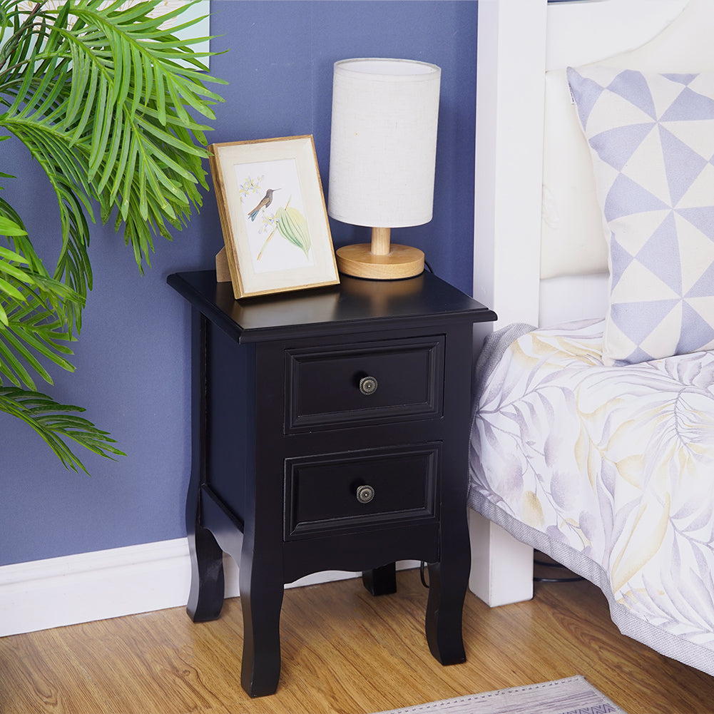 French Bedside Table Nightstand Black Set of 2 - Cosy Abode