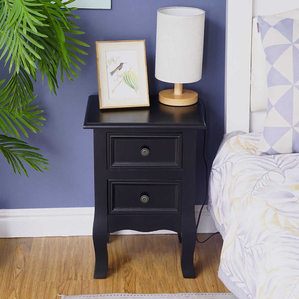 French Bedside Table Nightstand Black Set of 2 - Cosy Abode