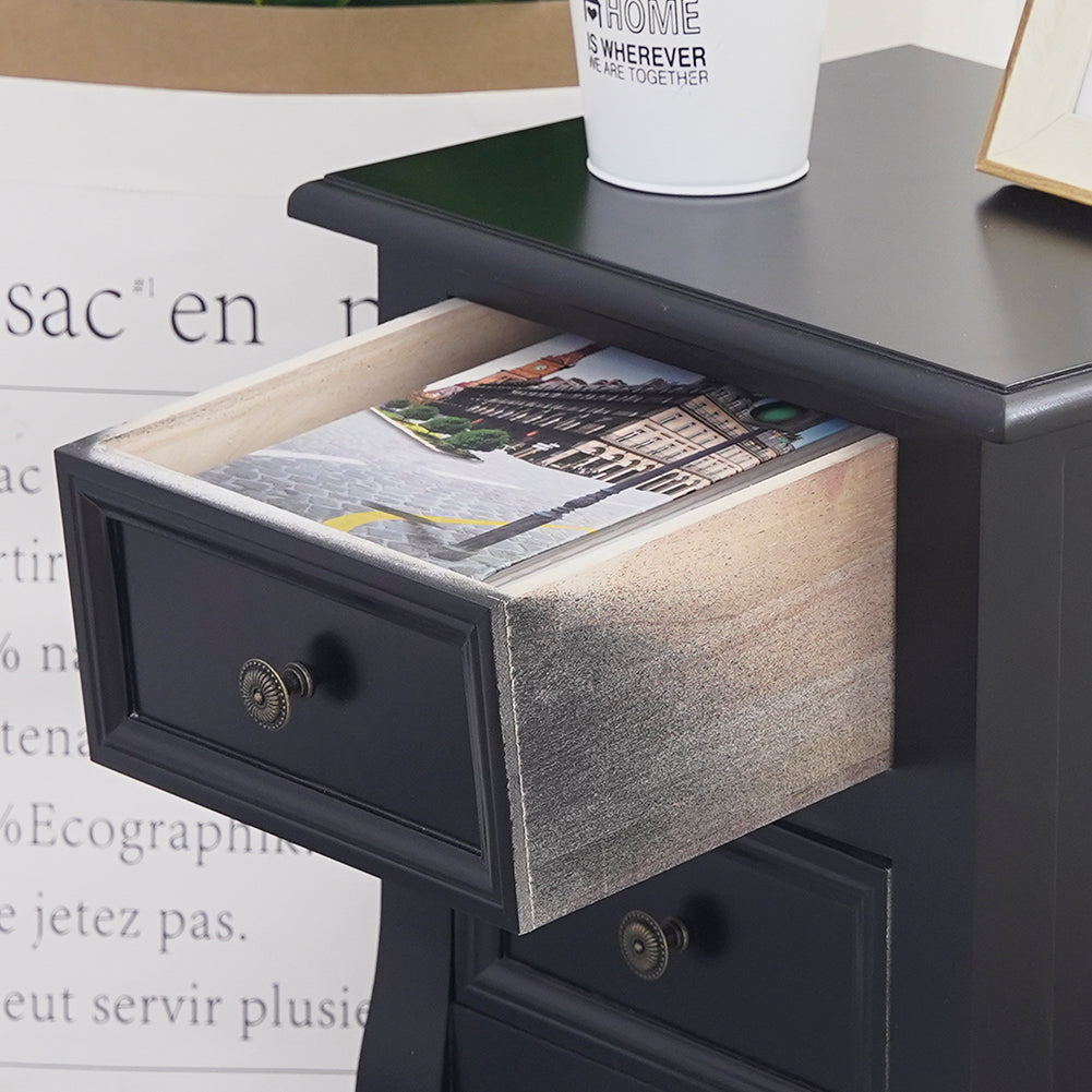 French Bedside Table Nightstand Black Set of 2 - Cosy Abode