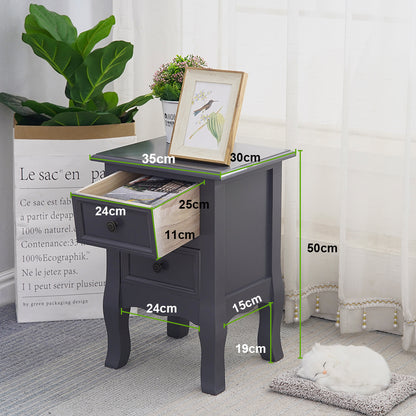 French Bedside Table Nightstand Black Set of 2 - Cosy Abode