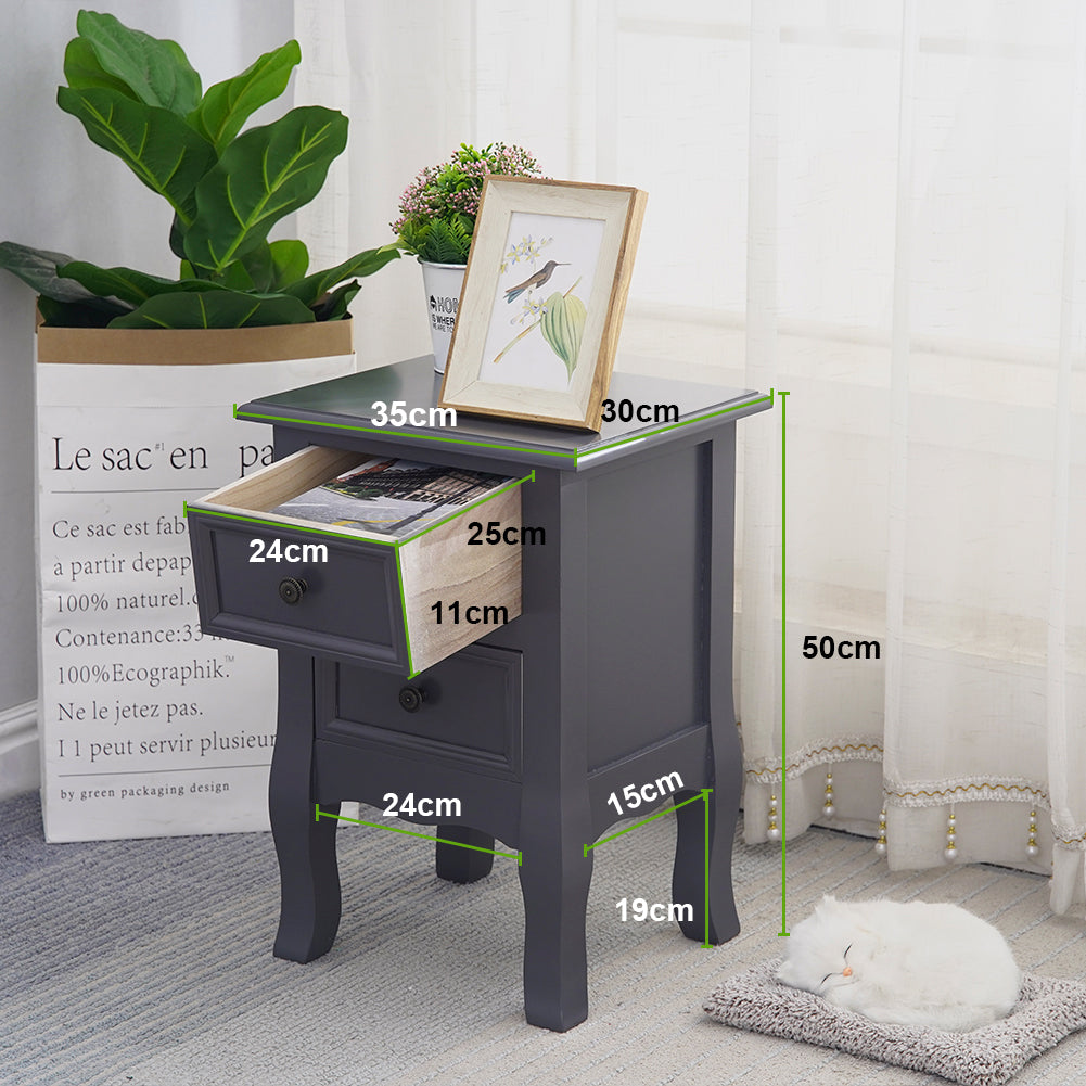French Bedside Table Nightstand Grey Set of 2 - Cosy Abode