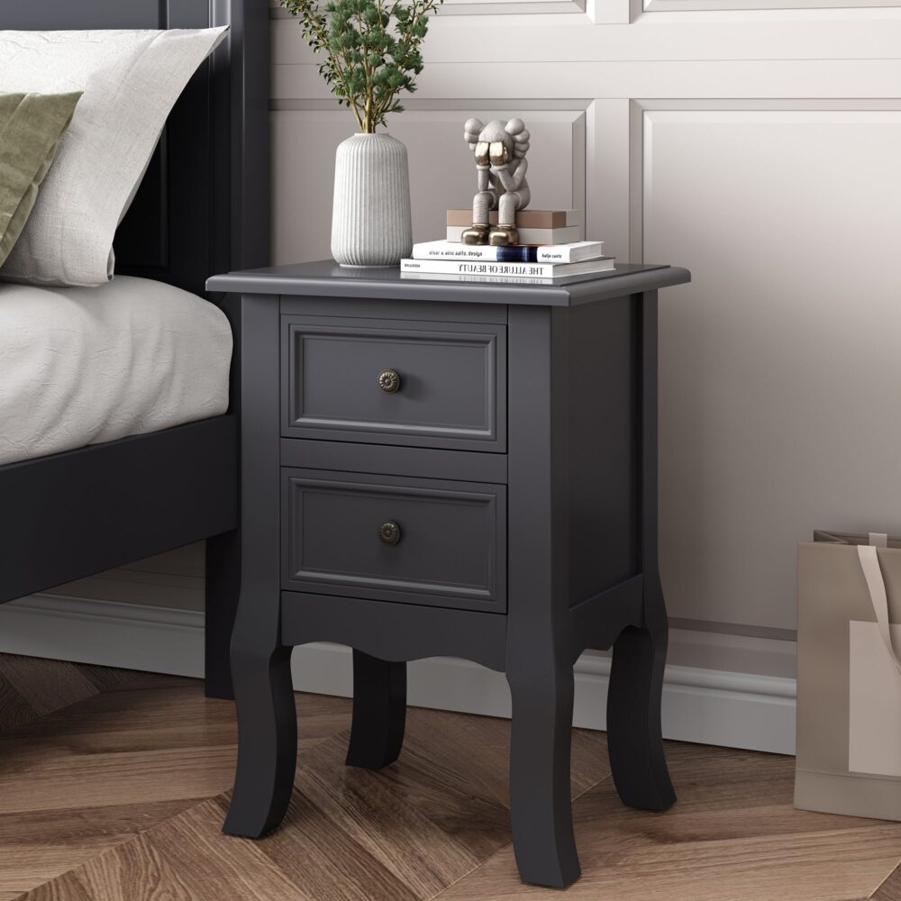 French Bedside Table Nightstand Grey Set of 2 - Cosy Abode