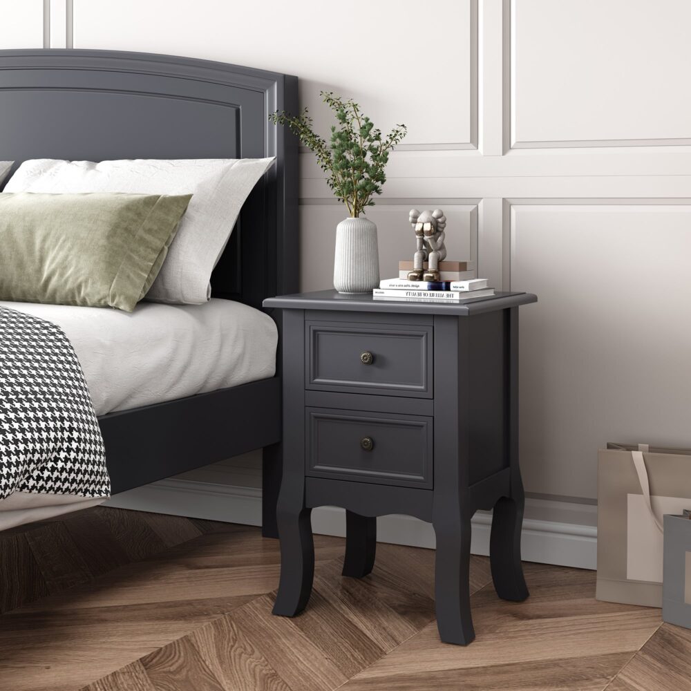French Bedside Table Nightstand Grey Set of 2 - Cosy Abode