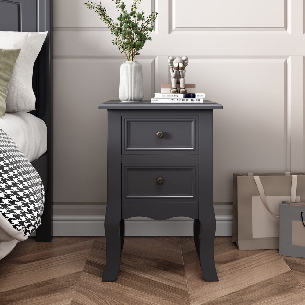 French Bedside Table Nightstand Grey Set of 2 - Cosy Abode
