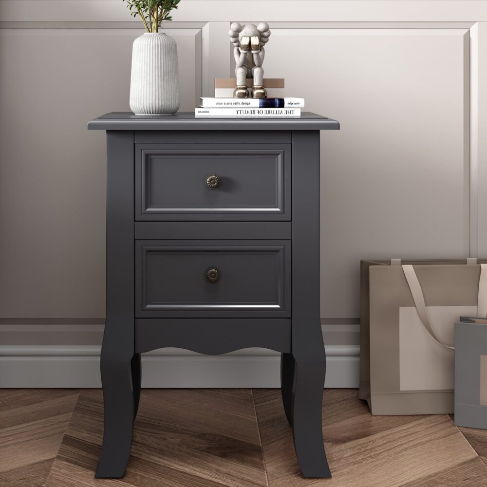 French Bedside Table Nightstand Grey Set of 2 - Cosy Abode