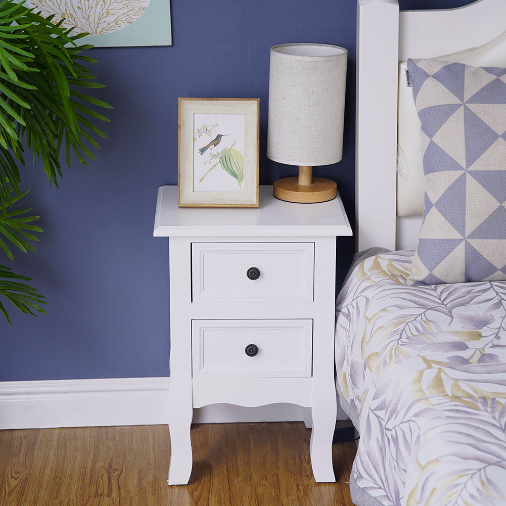 French Bedside Table Nightstand White Set of 2 - Cosy Abode