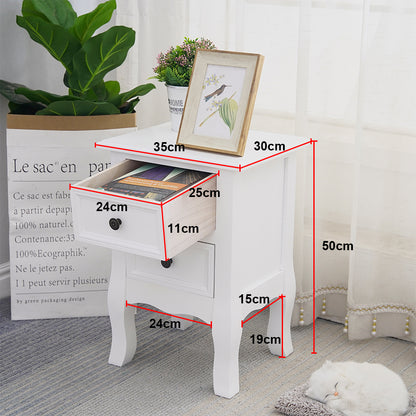 French Bedside Table Nightstand White Set of 2 - Cosy Abode