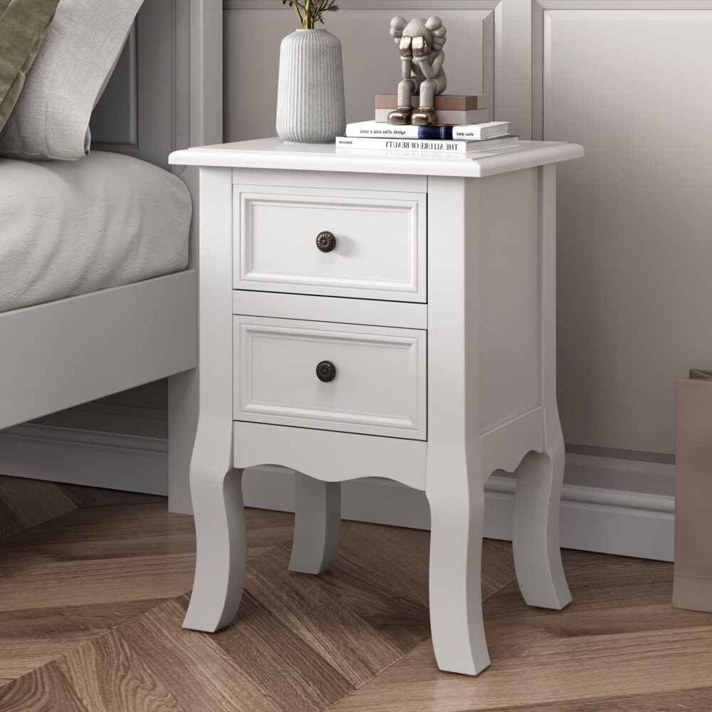 French Bedside Table Nightstand White Set of 2 - Cosy Abode