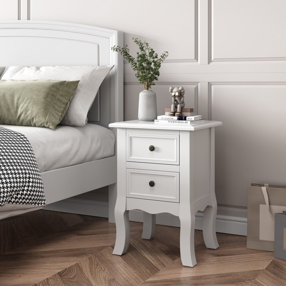 French Bedside Table Nightstand White Set of 2 - Cosy Abode